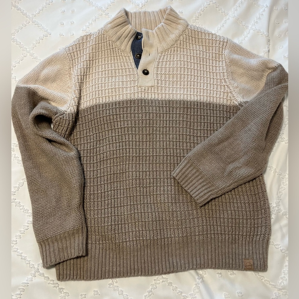 Original Weatherproof Vintage XL Men's Henley Acrylic Knit Sweater, Oatmeal
